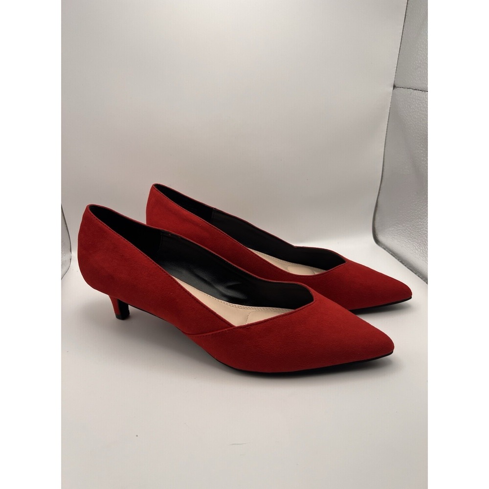 Kelly & Katie Elanah Red Faux Suede Pointed Toe Low Kitten Heel Pumps Shoes SZ9